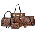 6-piece snake print handbag set including tote and crossbody bags in brown and black - Brown