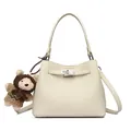 Borsa a secchiello bianco crema in pelle martellata con chiusura argento e orsetto - Bianco avorio