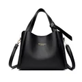 Schwarze Bucket-Bag aus Leder mit Litschi-Maserung, Gold-Hardware und Schriftzug - Schwarz