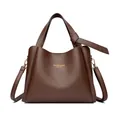 Dunkelbraune Handtasche aus Kieselleder mit Griffen und verstellbarem Gurt - Braun