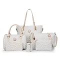 Elegante juego de 6 bolsos color crema con estampado monograma, incluye bolso y cartera - Colección Tote Bandolera Cartera / Blanco Roto