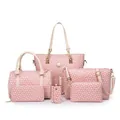 Ensemble de 6 sacs roses avec imprimé monogramme fléché et finitions dorées - Collection Fourre-tout Bandoulière Portefeuille / Rose