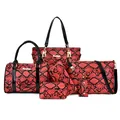 Ensemble de 6 sacs à main rouges à motif serpent et logo métallique doré - Rouge