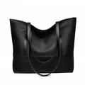 Minimalistische schwarze Oxford-Stoff-Tasche mit Kunstlederbesatz und stabilen Griffen - Schwarz
