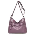 Minimalist purple washed faux leather crossbody bag with multiple zipper pockets - Purple