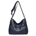 Minimalist navy blue washed leather crossbody bag with multiple zipper pockets - Blue