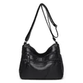 Borsa a tracolla nera in finta pelle lavata con tasche multiple e zip funzionali - Nero