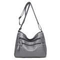 Gray washed PU leather crossbody bag with multiple zipper pockets and adjustable strap - Gray
