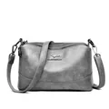 Bolso tipo cubo vintage de cuero gris oscuro con tres compartimentos y correa de hombro - Gris