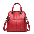 Red quilted leather multi-functional backpack with cross stitching and kangaroo logo - Red