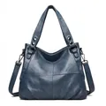Elegante borsa tote blu vintage in pelle testurizzata con tracolla rimovibile - Acqua
