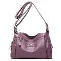 Purple litchi pattern faux leather crossbody bag with BALIDAISHU logo on white background - Purple