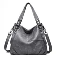 Grande borsa a mano grigio scuro in ecopelle martellata con tracolla rimovibile chic - Grigio