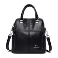 Black quilted sheepskin bucket backpack with vertical zippers and adjustable straps - Black