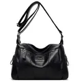 Black lychee pattern shoulder bag with kangaroo logo and adjustable strap for women - Black