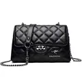 Sac bandoulière noir matelassé avec chaîne et fermoir métallique pour femmes - Noir