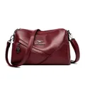 Women's burgundy washed sheepskin barrel bag with dual-layer crossbody strap - Red