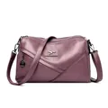 Women's smokey purple washed faux leather bucket bag with diagonal stitch detailing - Purple