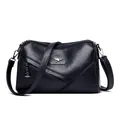 Sac seau en cuir de mouton bleu marine avec double couche et bandoulière réglable - Bleu