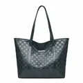 Deep grey tote bag with classic quilted diamond pattern and metallic logo detail - Blue
