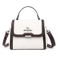 Elegante borsa a mano crema e marrone con trama a coccodrillo e dettagli argento - Bianco