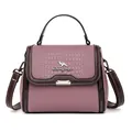 Mauve crocodile texture shoulder bag with brown trim and kangaroo metal emblem - Taro Purple
