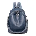 Mochila vintage azul oscuro de piel sintética con doble cremallera y correas - Azul