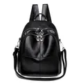 Mochila versátil de cuero negro con diseño multibolsillo y correas ajustables - Negro