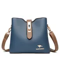 Dark blue kangaroo bucket bag with lychee texture leather and golden buckle - Blue