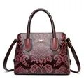 Sac à main vintage marron avec fleurs gaufrées pour femme avec double poignée et bandoulière - Violet