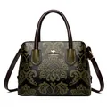 Sac à main KAIDIFEINIROO à motif damas noir et vert olive avec logo kangourou doré - Vert