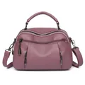 Borsa Boston rosa antico con tre cerniere e tracolla staccabile in pelle granata - Viola