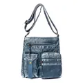 Bolso cubo vintage de piel sintética azul lavado con múltiples bolsillos y correa - Azul