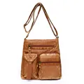 Bolso cubo vintage de cuero sintético marrón con bolsillos y correa ajustable - Marrón