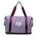 Purple and white houndstooth travel bag with reinforced handles and shoe compartment - Purple