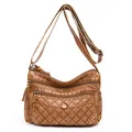 Vintage brown quilted crossbody bag with multi-zipper design and adjustable strap - Style Four (Multi-Zipper Layers)