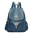 Dark blue synthetic leather backpack with golden kangaroo logo and cat pendant charm - Blue