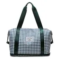 Expandable houndstooth travel bag in dark green and white with wide web handles - Green