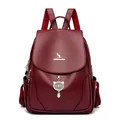 Chic burgundy faux leather cat backpack with adjustable straps and metal pendant - Red
