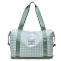 Expandable green houndstooth travel bag with bottom shoe compartment and carry handles - Light Green