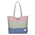 Tricolor bucket tote bag in pink green and blue with wavy stitching and lucky patch - Wavy Splicing / Green Ripple