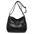 Classic black washed PU leather crossbody bag for women with multiple zippers and soft finish - Black