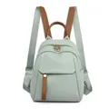 Minimalist mint green oxford backpack for women with brown leather details and gold zippers - Green
