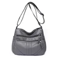 Dark gray soft washed leather crossbody bag with multiple zippers and three-stripe detail - Gray