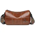 Vintage brown barrel bag with white stitching and ethnic pattern wide strap - Brown