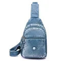 Retro blaue Brusttasche aus gewaschenem Kunstleder mit Vintage-Textur-Finish - Seeblau