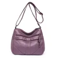 Deep purple washed leather crossbody bag with three front zippers and adjustable strap - Purple