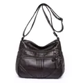 Dark brown washed leather crossbody bag featuring a triple zipper multi-pocket design - Dark Brown