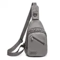 Sac de poitrine en simili cuir gris foncé avec sangle réglable et plusieurs poches zippées - Gris