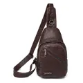 Sac bandoulière en cuir marron foncé avec texture grainée et bandoulière réglable - Brun Foncé